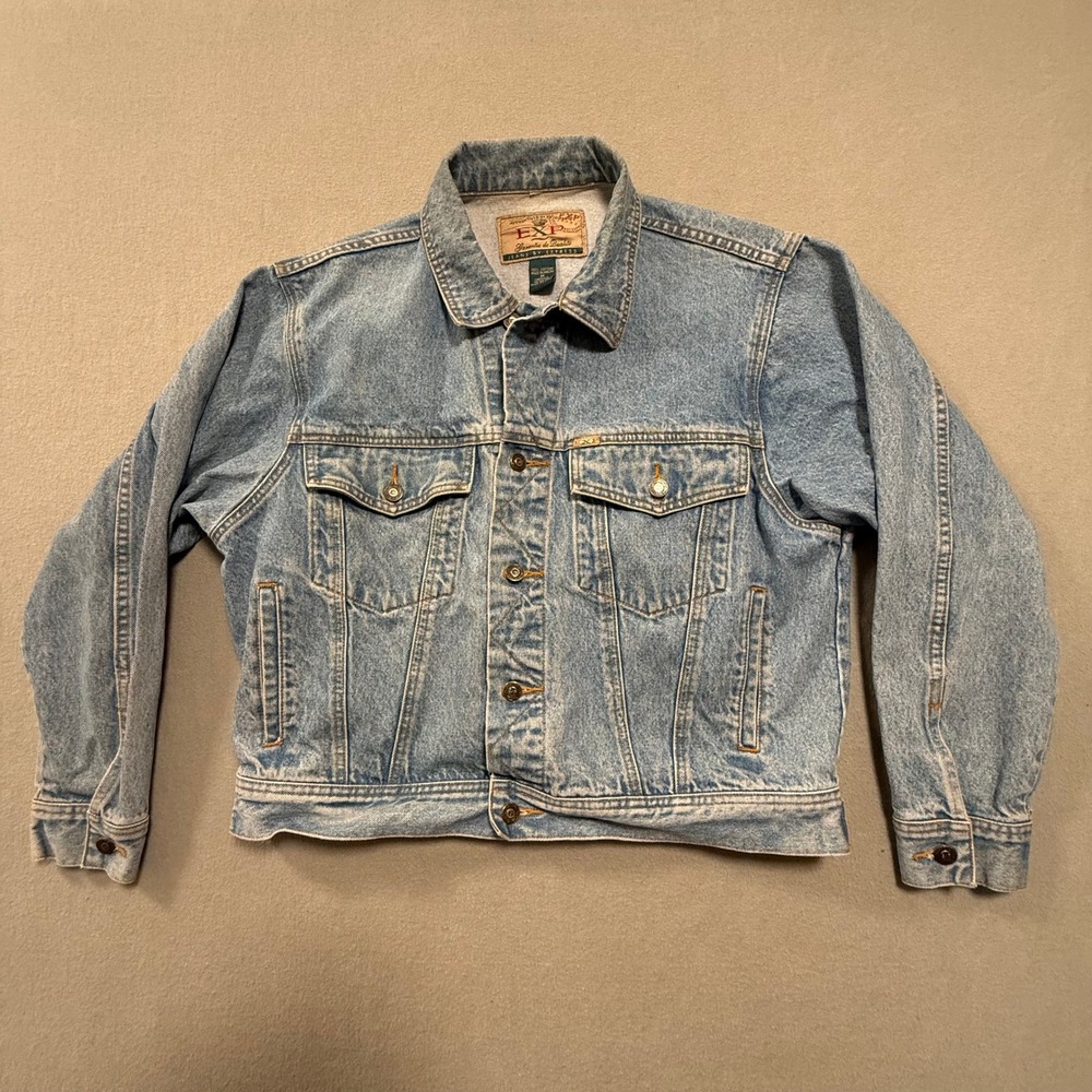 Vintage 90s EXP Jeans By Express Blue Denim Trucker Jacket Women Size Medium